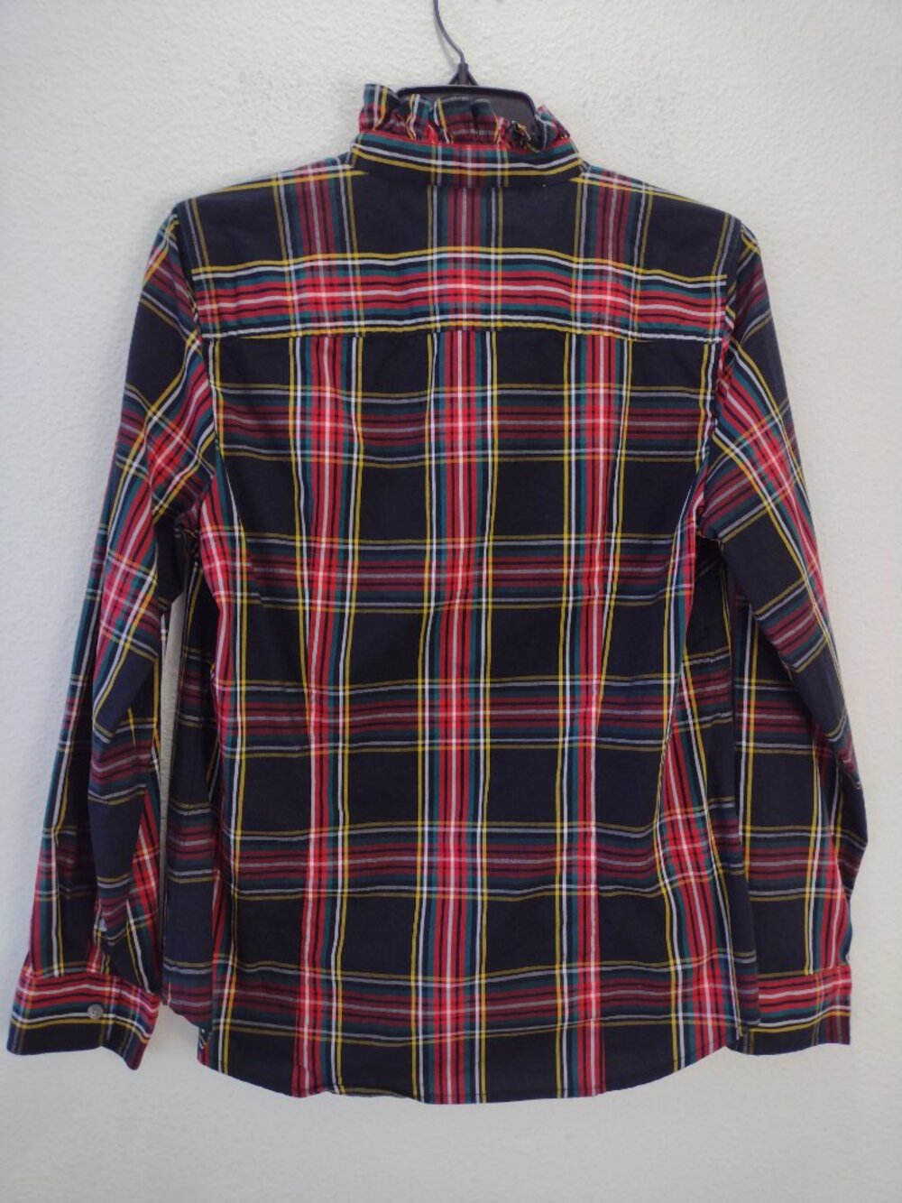 J.Crew Women's Ruffled Neck Button Down Shirt Tartan Plaid Medium Red Black - Picture 4 of 7